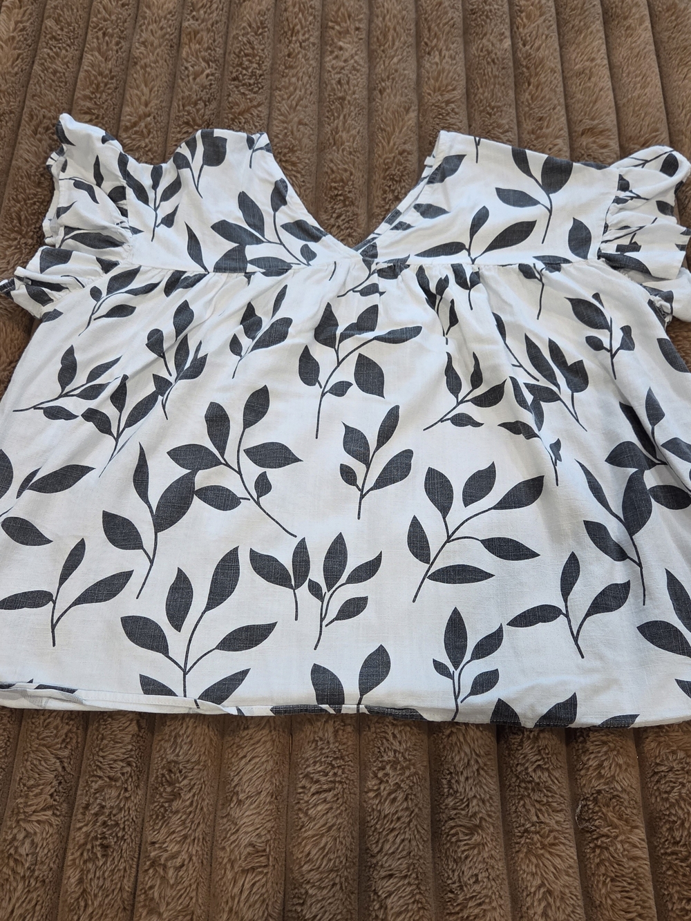 Womens Top Black White Leaf Print Smock Baby Doll Spring Break Coastal LG/XL